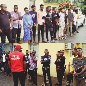 The Economic and Financial Crimes Commission, EFCC, Lagos Zonal Office, has arrested 18 suspected internet fraudsters in Lagos.  The suspects are: Abass Mukhtar, Enitan Adekunle, Olakunle Araoyinbo, Korede Adetule, Christmas Gabriel, Christmas Yole, Christmas Emmanuel and Harrison Obayogbono.  Others are: Victor Kenneth, Adewale Musibau, Oluwajuwon Shofuyi, Idris Abdulazeez, Oyeku Adeoye, Omilana Adeleke, Okeke Chucks, Peters Olamide, Abayomi Jones and Usman Olalekan.  The suspects were arrested at three different locations in the Alagbado area of Lagos State, following intelligence reports received by the Commission from concerned members of the public about their alleged involvement in the criminal activities.  During the raid, about five of the suspects attempted to escape arrest by taking refuge inside the ceiling of their apartments. They were, however, immediately apprehended by operatives of the EFCC.  Items recovered from the suspects at the point of arrest include charms, phones, laptops and five cars-Hyundai Sonata, Toyota Camry 2004 model, Toyota Camry 2007 model, Toyota Camry 1999 model and Honda Pilot.     The suspects will soon be charged to court, the commission said